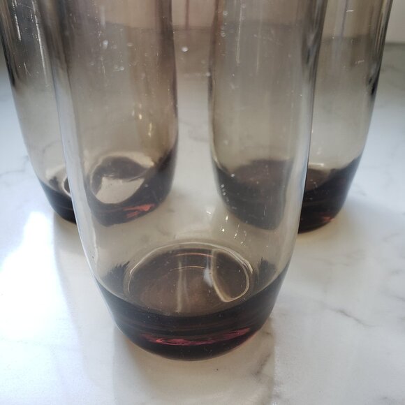 Vintage smoky glass small tulip juice 4 glasses grey brown retro glassware - Picture 8 of 12
